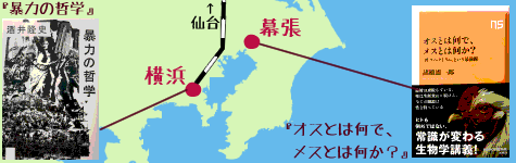 地図。横浜で『非暴力の歴史』・幕張で『オスとは何で、メスとは何か？』購入。当人は横浜から仙台に向かう