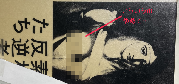 なぜか乳まるだしな尼さんを装画にしたホブスボーム『素朴な反逆者たち』表紙画像。乳首のところにはモザイクをかけ「こういうのやめて…」とキャプションをつけてます。