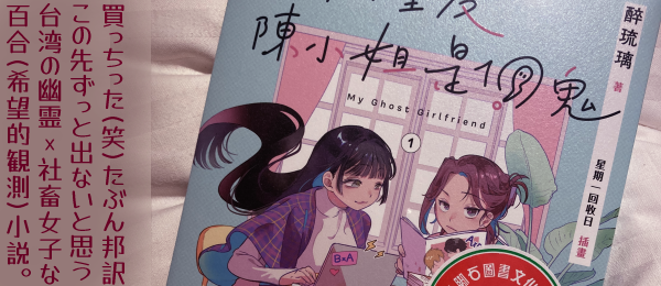 醉琉璃『我的室友陳小姐是幽鬼(My Ghost Girlfriend)』主人公の社畜女子と黒髪ロング美女の幽霊を配した書影にキャプション「買っちった(笑)たぶん邦訳この先ずっと出ないと思う、台湾の幽霊×社畜女子な百合(希望的観測)小説。」